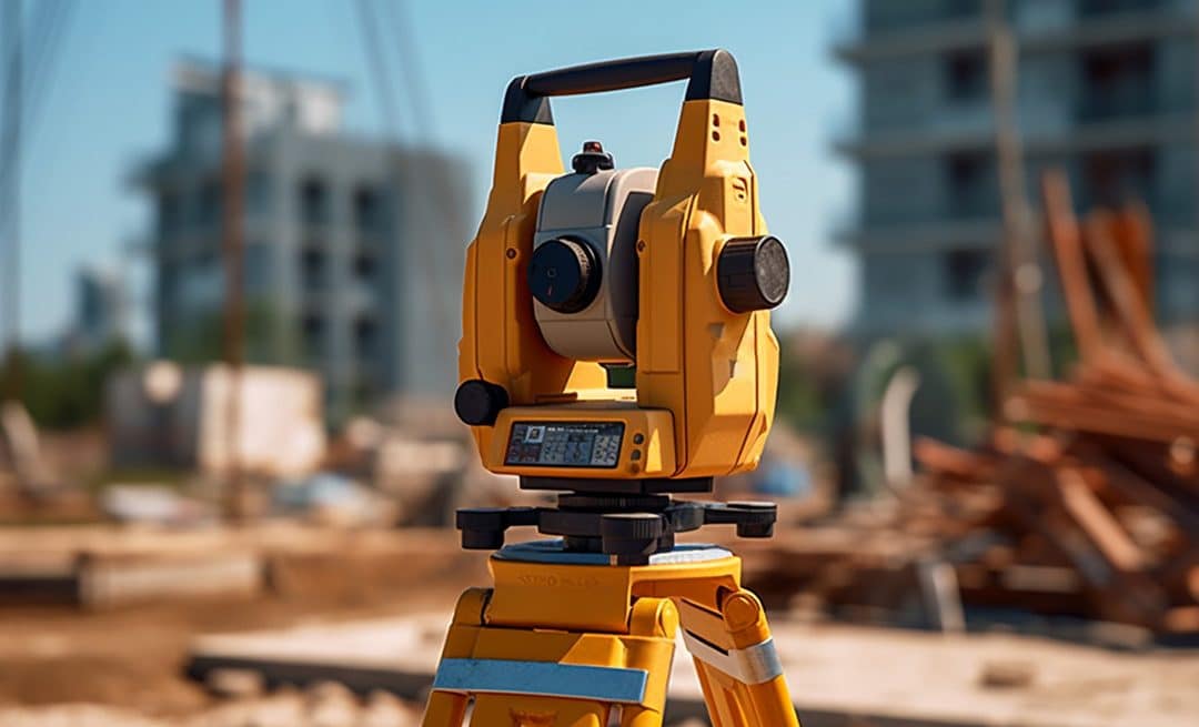 Surveying equipment set up at a construction site